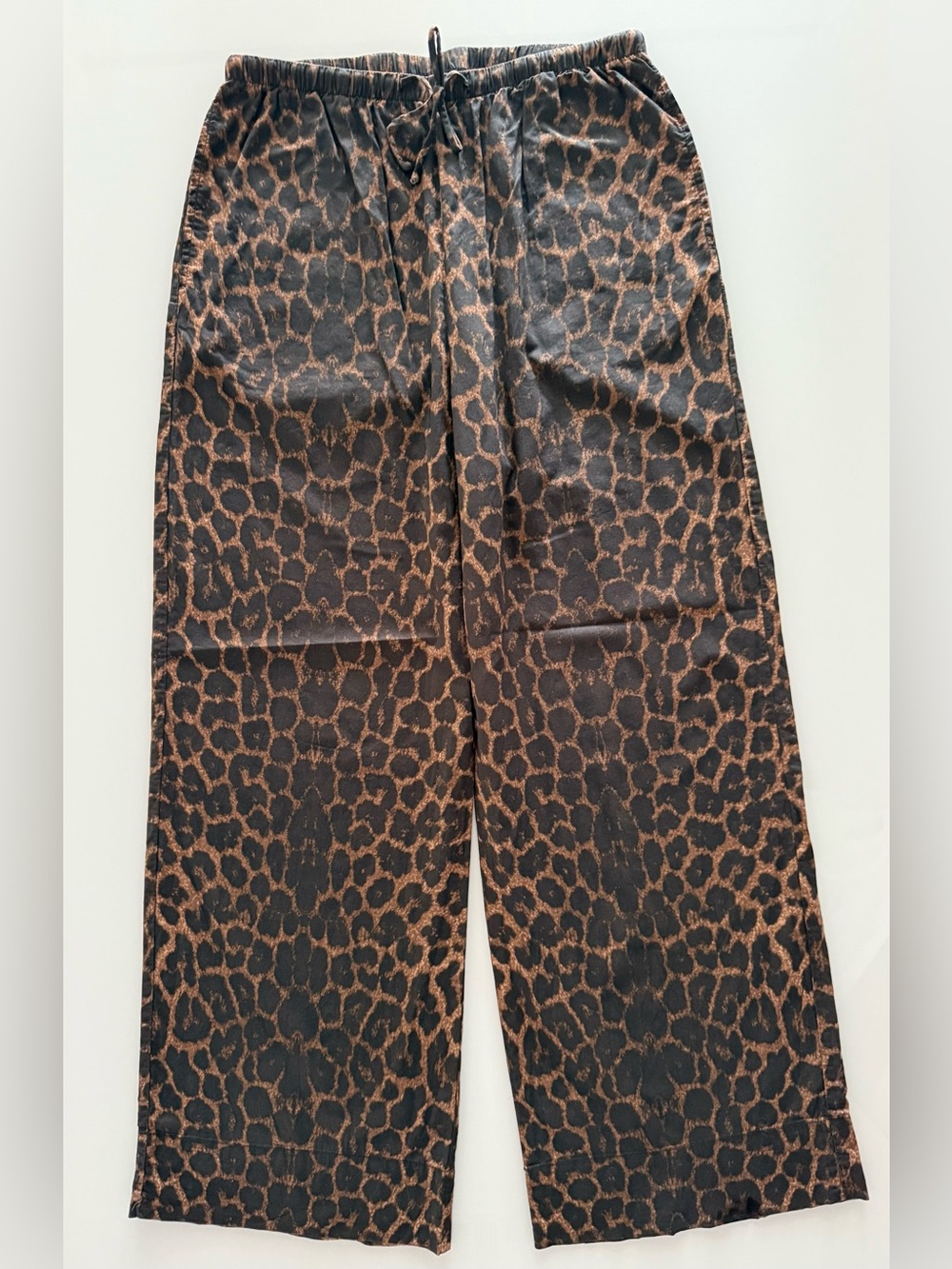 H&M Women’s Cotton Drawstring Pants Dark Brown Leopard Print - Size Small - NWOT